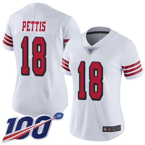 San Francisco 49ers Limited White Women Dante Pettis NFL Jersey 18 100th Season Rush Vapor Untouchable